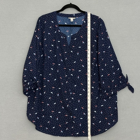 Catherines Womens Top Plus 1X Navy Blue‎ Umbrella Pattern V Neck Tunic Classid - Picture 8 of 11